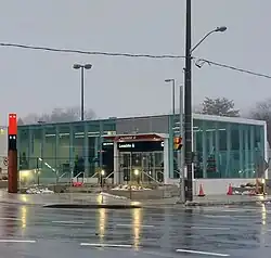 Photo of Leaside station's secondary entrance under construction