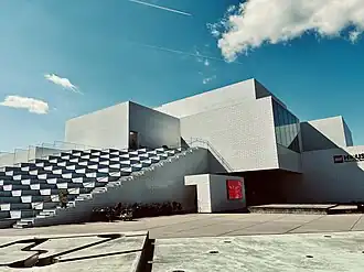 Building designed to resemble Lego bricks