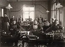 Female workers at LM Ericsson twisting on Tulegatan 5 in 1895.