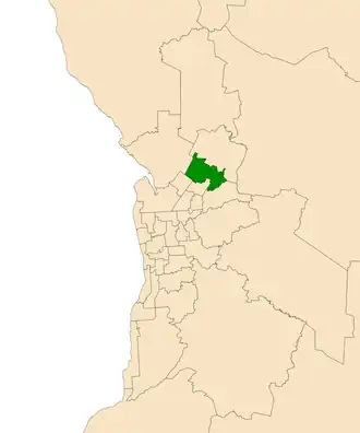 Map of Adelaide, South Australia with electoral district of Little Para highlighted