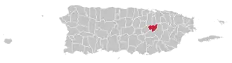 Map of Puerto Rico highlighting Aguas Buenas Municipality