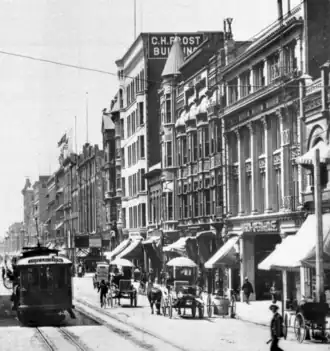 From left to right: C.H. Frost Building, Roanoke Bldg., Newell & Gammon Bldg., and Mason Opera House