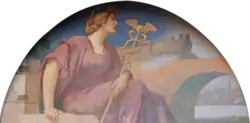 Woman dressed a goddess/deity holding Caduceus staff