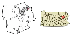 Location of Hughestown in Luzerne County, Pennsylvania.
