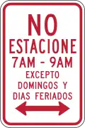 R7-3a No parking except Sundays and Holidays (alternative)