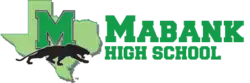 Light green outline of a Texas underneath a bright green "M" and a black panther with text reading "Mabank High School"