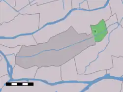 The village centre (dark green) and the statistical district (light green) of Goudriaan in the former municipality of Graafstroom.