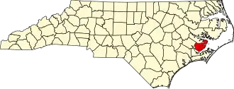 Map of North Carolina highlighting Pamlico County