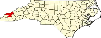 Map of North Carolina highlighting Swain County