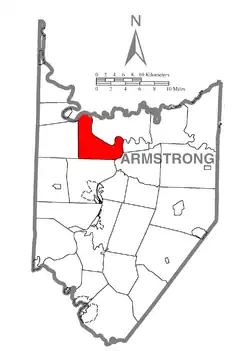Map of Armstrong County, Pennsylvania, highlighting Washington Township