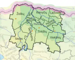 Map of elderships of the Mažeikiai district municipality