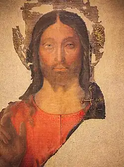 Melozzo da Forlì, Salvator Mundi (c. 1480–1482), Galleria Nazionale delle Marche, Palazzo Ducale, Urbino.[159][160][33]