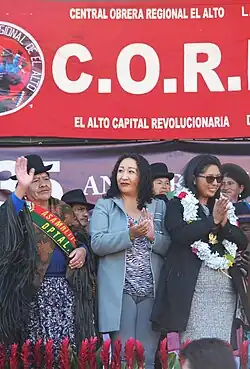 Mireya Montaño claps her hands while attending a parade.