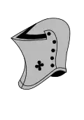 Jousting or tourney helms are sometimes also used, but are rarer. They are the only alternative accepted by the Council of Heraldry and Vexillology to the barred helmet.[21]