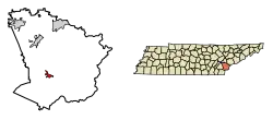 Location of Tellico Plains in Monroe County, Tennessee.
