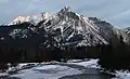Mount Lorette seen from Kananaskis valley with Skogan Peak behind to left