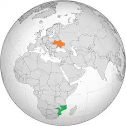 Map indicating locations of Mozambique and Ukraine