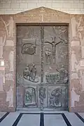 Front door of the church, depicting major events in Jesus' life.