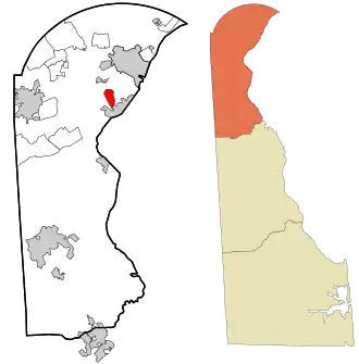 Location in New Castle County and the state of Delaware.