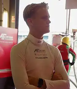 Nicklas Nielsen in the AF Corse garage at the 2019 4 Hours of Silverstone