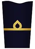 Sleeve insignia on innerkavaj m/48 ("inner jacket m/48") for a second lieutenant. (?–present)