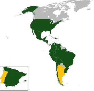 A coloured map of the countries of the Americas