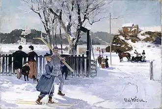 Folk life motif from Skarpsno in Oslo, oil on canvas, 41.3 x 60.4 cm Original: Oslo Museum