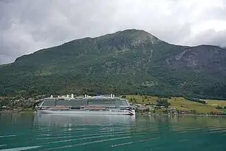 Cruise ship docked at Olden