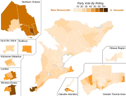 Support for New Democratic Party candidates by riding