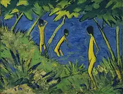 Landscape with Yellow Nudes, c. 1919, oil on burlap, 70.2 x 90.8 cm, MoMA