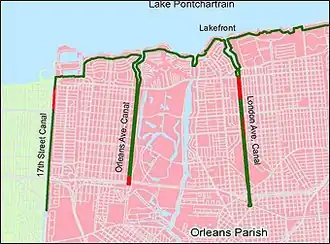 Map of the primary outfall canals in New Orleans