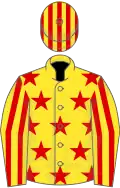 Yellow, red stars, striped sleeves and cap