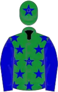 Green, blue stars and sleeves, green cap, blue star