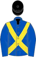 Royal blue, yellow cross belts, black cap