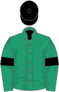 Emerald green, black armlets, black cap