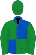 Green and blue (quartered), green sleeves and cap
