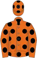 Orange, black spots, orange cap, black spots