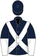 Dark blue, white cross belts, halved sleeves