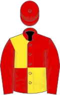 Red and yellow (quartered), red sleeves and cap