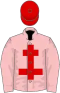 Pink, red cross of lorraine, red cap