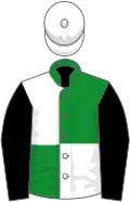 Green and white (quartered), black sleeves, white cap