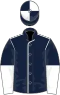 Dark blue, white seams, halved sleeves, dark blue and white quartered cap