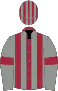 Maroon and grey stripes, grey sleeves, maroon armlets