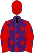Purple, red stars, red sleeves, purple stars, red cap