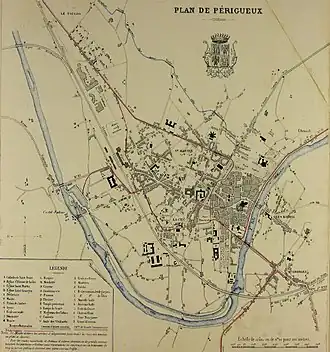 Map of the town of Périgueux in 1880.