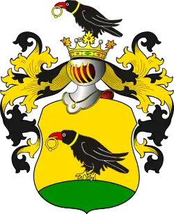 Sources disagree if the Sandrecki Coat of Arms is derived from the Korwin or the Ślepowron coat of arms