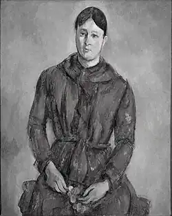 Paul Cézanne, 1890–94, Madame Cézanne in a Red Dress, oil on canvas, 93.3 cm × 74 cm (36.7 in × 29.1 in), São Paulo Museum of Art