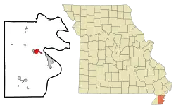 Location of Hayti, Missouri