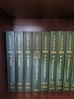 Volumes of Purdon's Pennsylvania Statutes Annotated which comprise Pennsylvania's Consolidated Statutes (specifically volumes of Titles 16, 17, and 53).