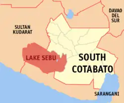 Map of South Cotabato with Lake Sebu (municipality) highlighted